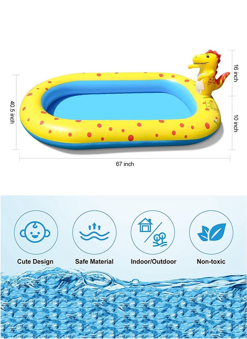 Inflatable Sprinkler Pool for Kids, 170cm Cute Dinosaur Sprinkler Kids Pool, Backyard Splash Pad Sprinkler Swimming Pool Outdoor Water Toys