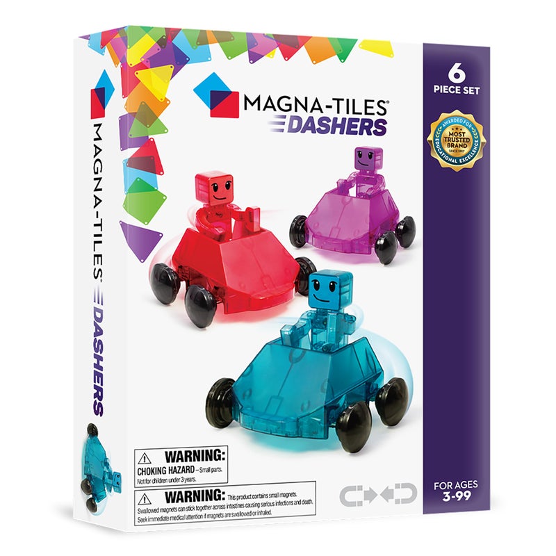 Magna-Tiles Dashers 6-Piece Magnetic Construction Set, The Original Magnetic Building Brand, Small - Image 1