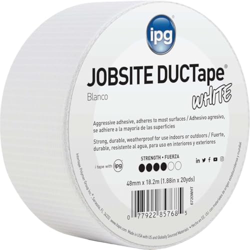 IPG 6720WHT JobSite DUCTape, Colored Duct Tape, 1.88" x 20 yd, White (Single Roll) - Image 3