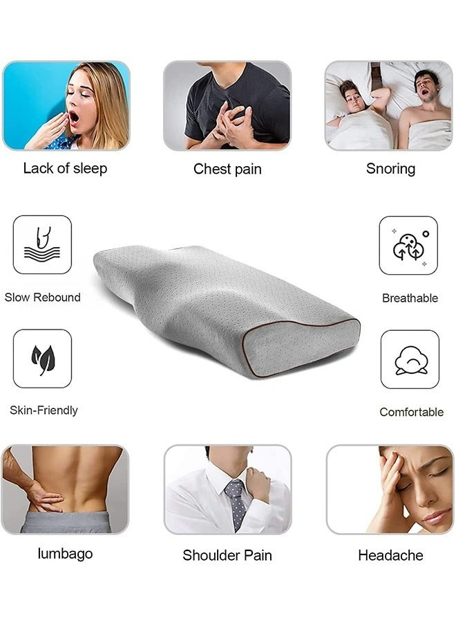 وسادة من رغوة الذاكرة، وسادة رقبية إضافية الكثافة المريحة لدعم الرقبة، وسادة ناعمة لتخفيف آلام الرقبة للمنام على الظهر، غطاء قطن عضوي، للمنامين على الجنب (رمادي) - Image 3