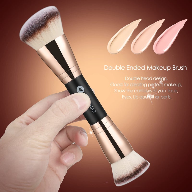 KINGMAS Foundation Brush, Premium Bronzer Makeup Brush, Double Ended Contour Brushes Flat & Angled Round Top for Blending Liquid Powder Concealer Cream Blush - Image 4
