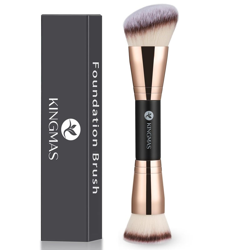 KINGMAS Foundation Brush, Premium Bronzer Makeup Brush, Double Ended Contour Brushes Flat & Angled Round Top for Blending Liquid Powder Concealer Cream Blush - Image 1