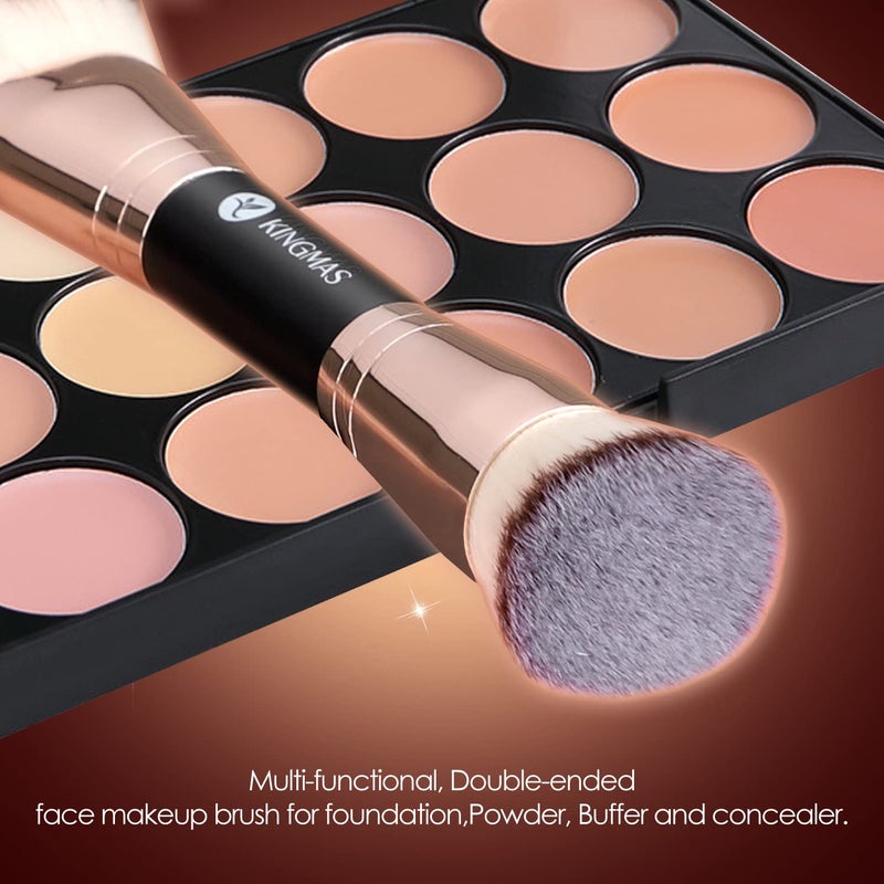 KINGMAS Foundation Brush, Premium Bronzer Makeup Brush, Double Ended Contour Brushes Flat & Angled Round Top for Blending Liquid Powder Concealer Cream Blush - Image 5