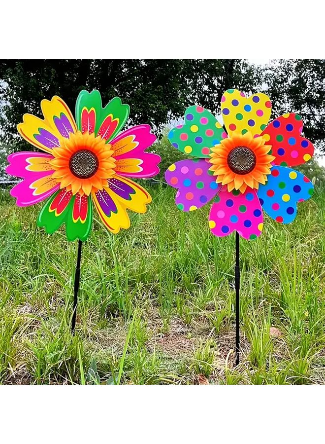 Large Colorful Round Dot Sunflower Windmill for Garden Yard Party Decor - Image 3