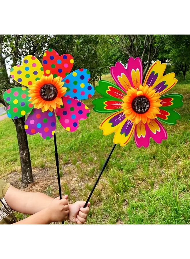 Large Colorful Round Dot Sunflower Windmill for Garden Yard Party Decor - Image 1