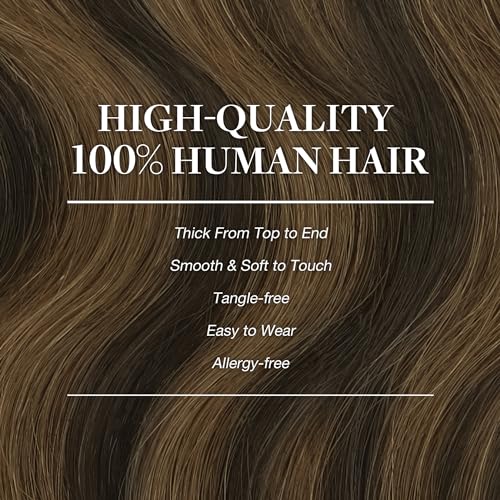 Googoo GOO GOO Clip in Hair Extensions Real Human Hair, Remy Human Hair Extensions Clip ins for Women, Natural Human Hair, 14inch 120g 7Pcs, 2/6/2 Balayage Dark Brown to Chestnut Brown - Image 4