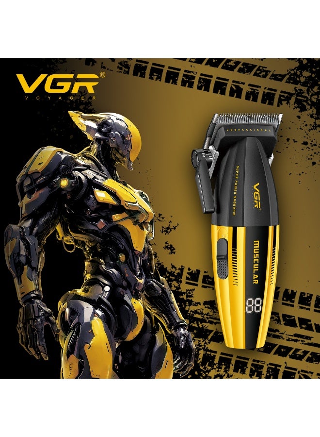 VGR 285 Fresh Feed Men's Shaver, Professional 9000 RPM Hair Clipper, Mini Lightweight Versatile Cordless Shaver with 6 Magnetic Guide Combs, LED Display yellow