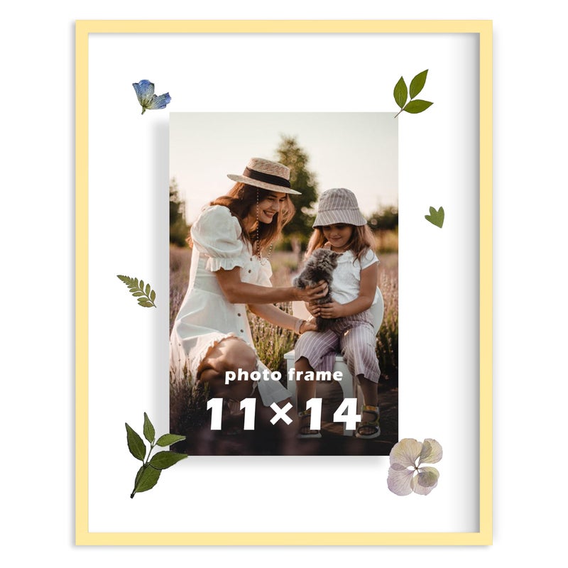 FrameWorks 11x14 Deluxe Brass Gold Aluminum Contemporary Style Floating Picture Frame with Tempered Glass
