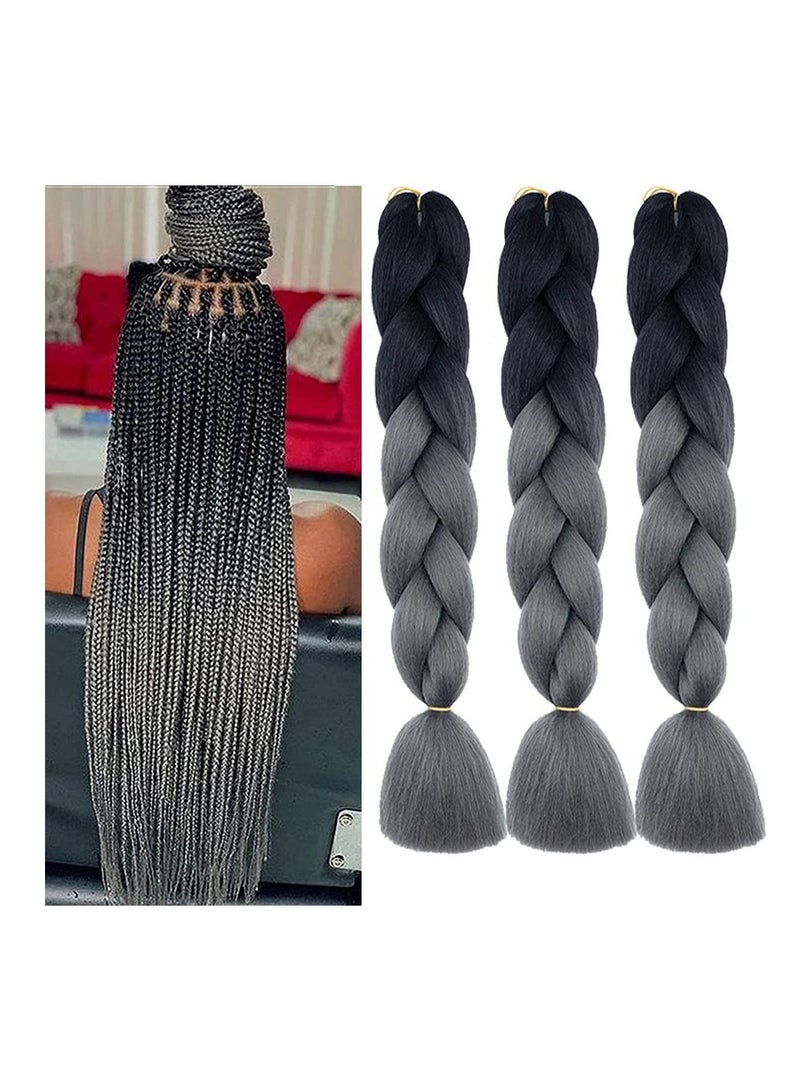 Estelle 6 Packs Kanekalon Ombre Jumbo Braiding Hair Extensions 24 Inch High Temperature Synthetic Fiber Hair Extension for Box Braids Crochet Braids Braiding Hair (Black to Deep Grey) - Image 2