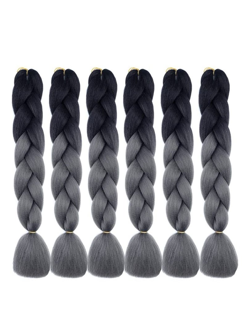 Estelle 6 Packs Kanekalon Ombre Jumbo Braiding Hair Extensions 24 Inch High Temperature Synthetic Fiber Hair Extension for Box Braids Crochet Braids Braiding Hair (Black to Deep Grey) - Image 1