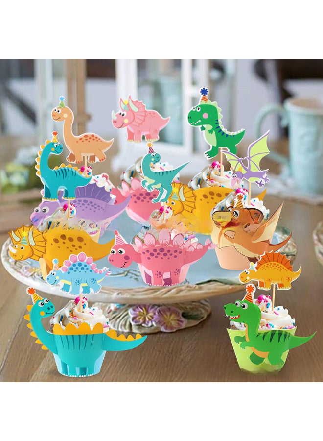 St Copyright Product Creative Cartoon Dinosaur Animal Cake Card Insertion Dinosaur Theme Paper Cup Cake Edge Decoration - Image 2
