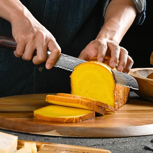 Sunnecko 8 Inch Bread Knife - High Carbon German Steel Serrated Bread Knife for Homemade Sourdough & Crusty Loaves, Ultra Sharp Kitchen Knife with Sheath, Professional Cake Slicer Gift for Mom and Dad - Image 3