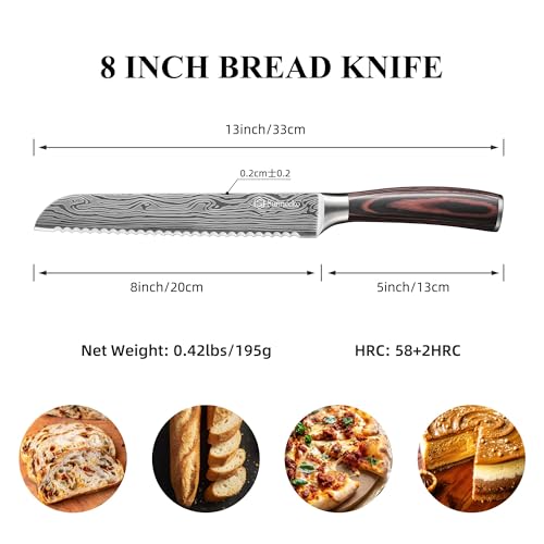 Sunnecko 8 Inch Bread Knife - High Carbon German Steel Serrated Bread Knife for Homemade Sourdough & Crusty Loaves, Ultra Sharp Kitchen Knife with Sheath, Professional Cake Slicer Gift for Mom and Dad - Image 5