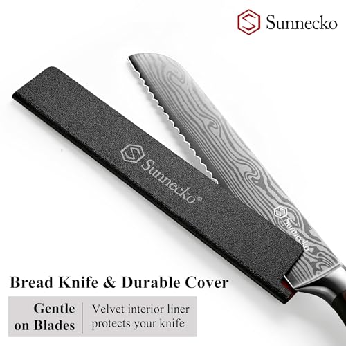 Sunnecko 8 Inch Bread Knife - High Carbon German Steel Serrated Bread Knife for Homemade Sourdough & Crusty Loaves, Ultra Sharp Kitchen Knife with Sheath, Professional Cake Slicer Gift for Mom and Dad - Image 4
