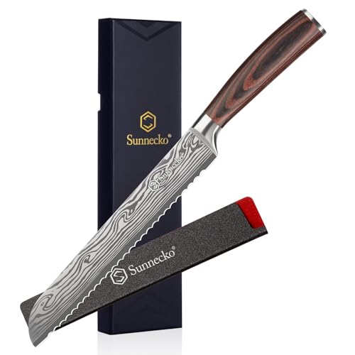 Sunnecko 8 Inch Bread Knife - High Carbon German Steel Serrated Bread Knife for Homemade Sourdough & Crusty Loaves, Ultra Sharp Kitchen Knife with Sheath, Professional Cake Slicer Gift for Mom and Dad - Image 1