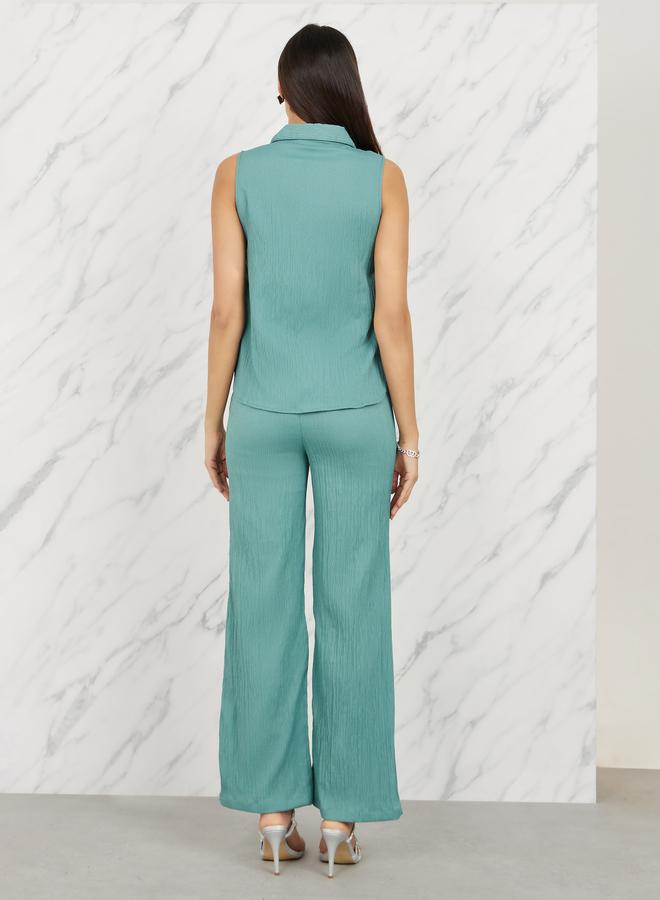 Styli Styli Embellished Collar Textured Top and Straight Leg Pant Set  - Image 4