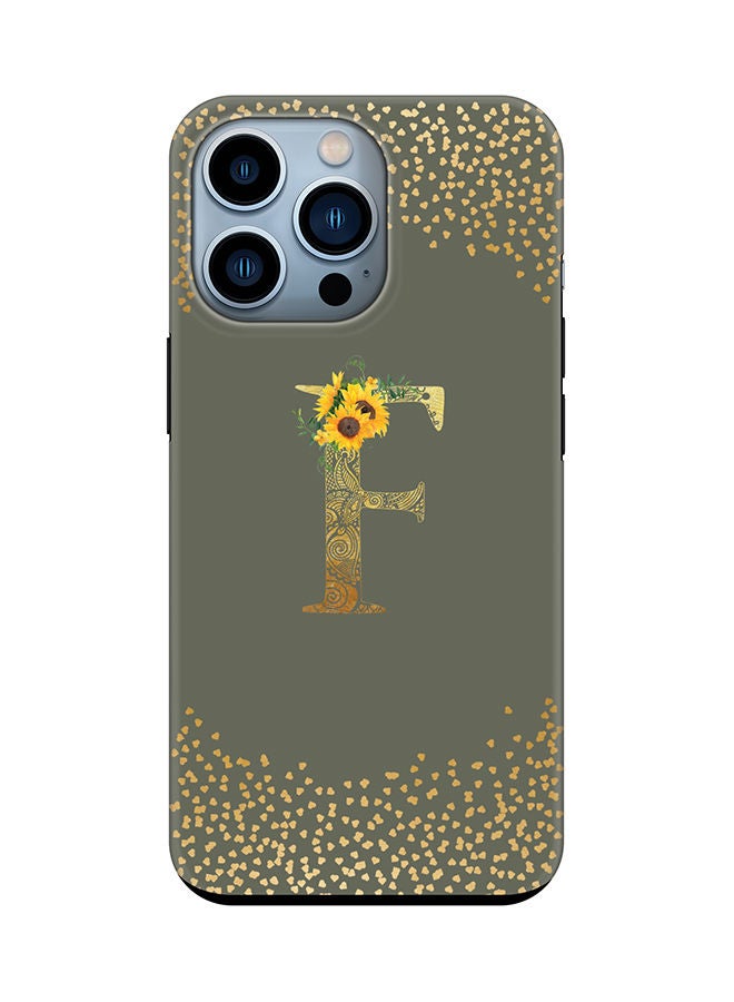 Stylizedd Monogram Tough Series for Apple iPhone 13 Pro Custom Initials Floral Mandala Pattern Tough Pro Dual Layer hybrid PC inner TPU protection Alphabet- F (Olive Green) - Image 1