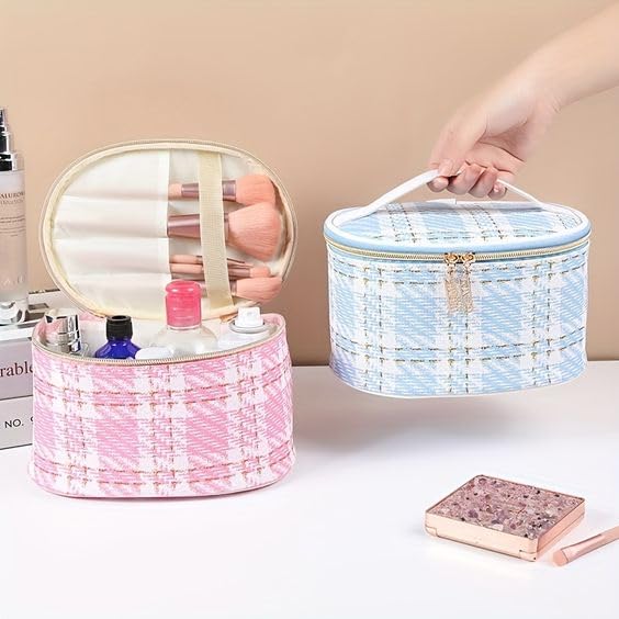 ZEELPETAL Makeup Bag with Zipper Multifunctional Cosmetic Bag Waterproof Makeup Storage Case with Brush Holder Perfect for Womens Toiletry Needs 2pcsSet Multi Color - Image 2