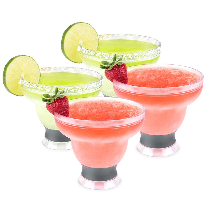 HOST FREEZE Margarita Cocktail Glasses, Frozen Cup Double Wall Plastic Margarita Glasses Drinking Set Modern Drinking Glasses Grey Set of 4 - Image 1
