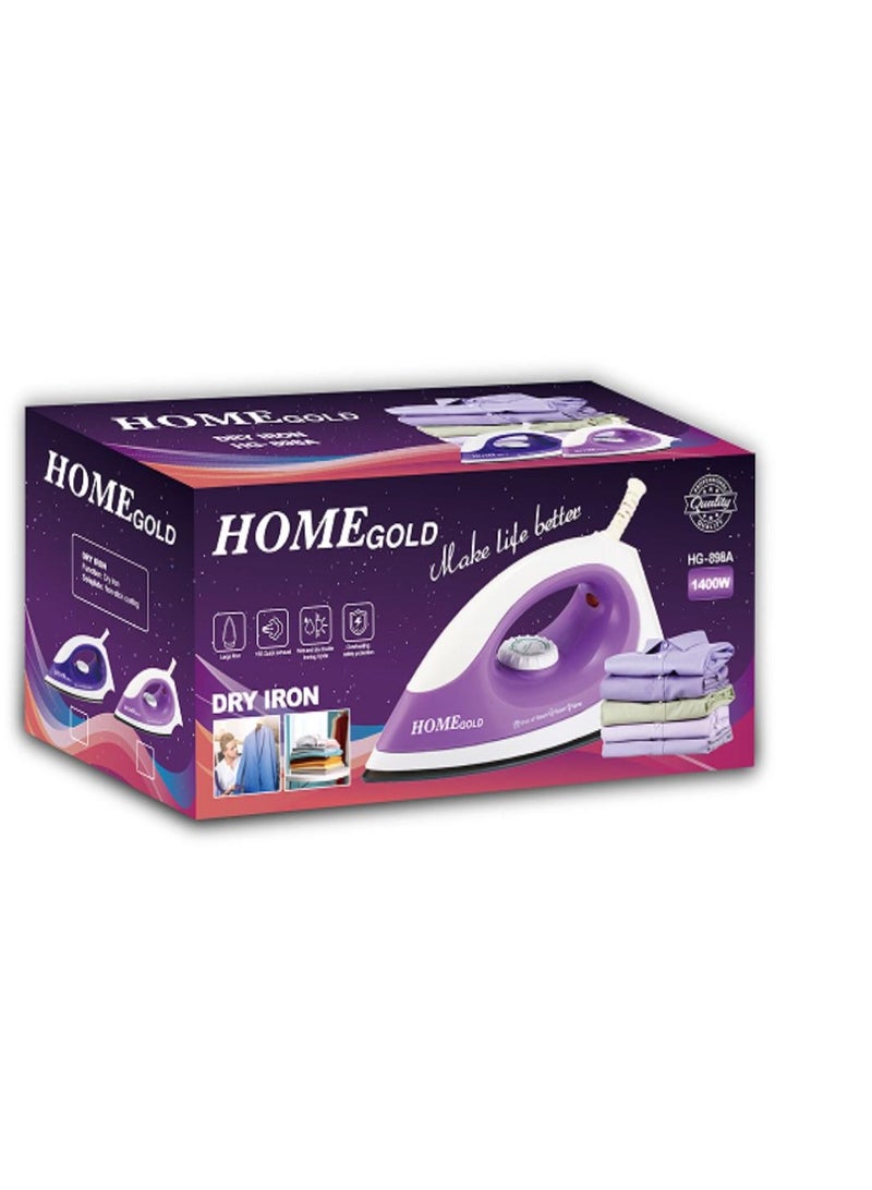 Home Gold Dry Iron for Effortless Ironing with Large Space, 15 Seconds Fast Heat Up, 2 Ironing Modes, Overheat Safety, 1400 Watts, Non-Stick Coating, HG-898A (Purple)_ 1 Year Warranty - Image 4
