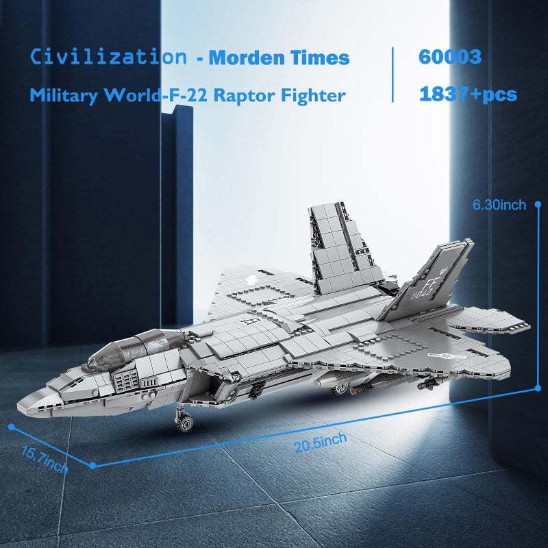 JMBricklayer F-22 Raptor Fighter Jet Building Block Set, Military Airplane Toy Army Construction Sets, Toys Gifts for Kids 14+, Adults and Military Fans 60003 (1837PCS) - Image 3