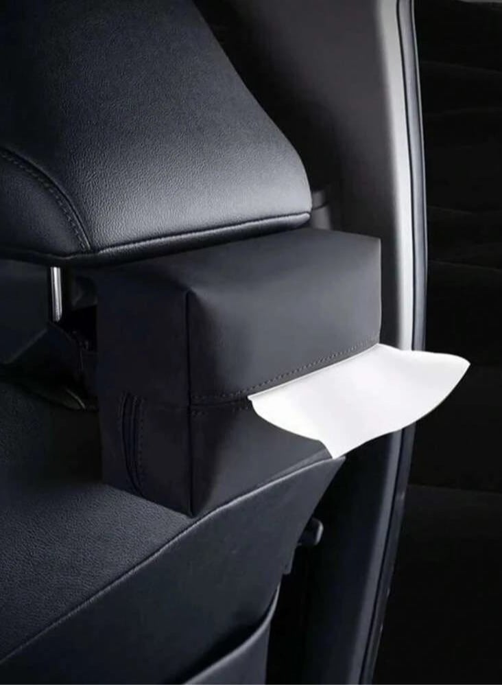 Fstyle Car Tissue Holder, Visor Tissue Holder Car Tissue Holder for Car PU Leather Tissue Box Holder for Car Sun Visor & Seat Back  - Image 1