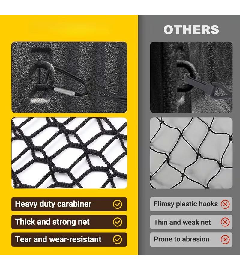 Black Heavy Duty Envelope Style Trunk Net For Chevy Silverado 2013-2024 Truck Bed Mesh Cargo Net With Elastic Carabiners - Image 3