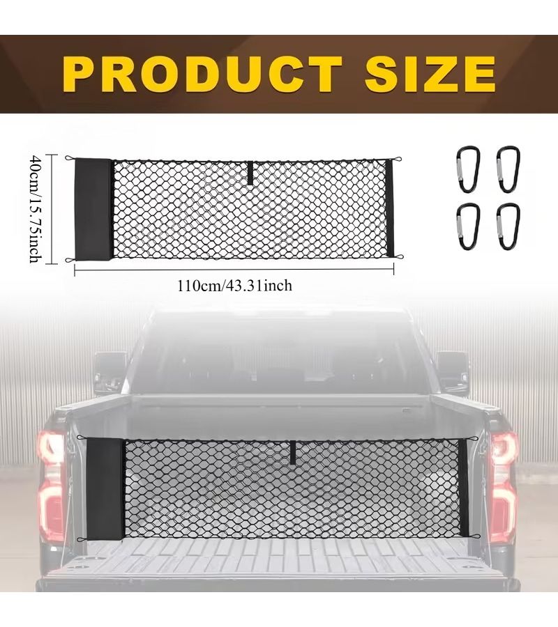 Black Heavy Duty Envelope Style Trunk Net For Chevy Silverado 2013-2024 Truck Bed Mesh Cargo Net With Elastic Carabiners - Image 5
