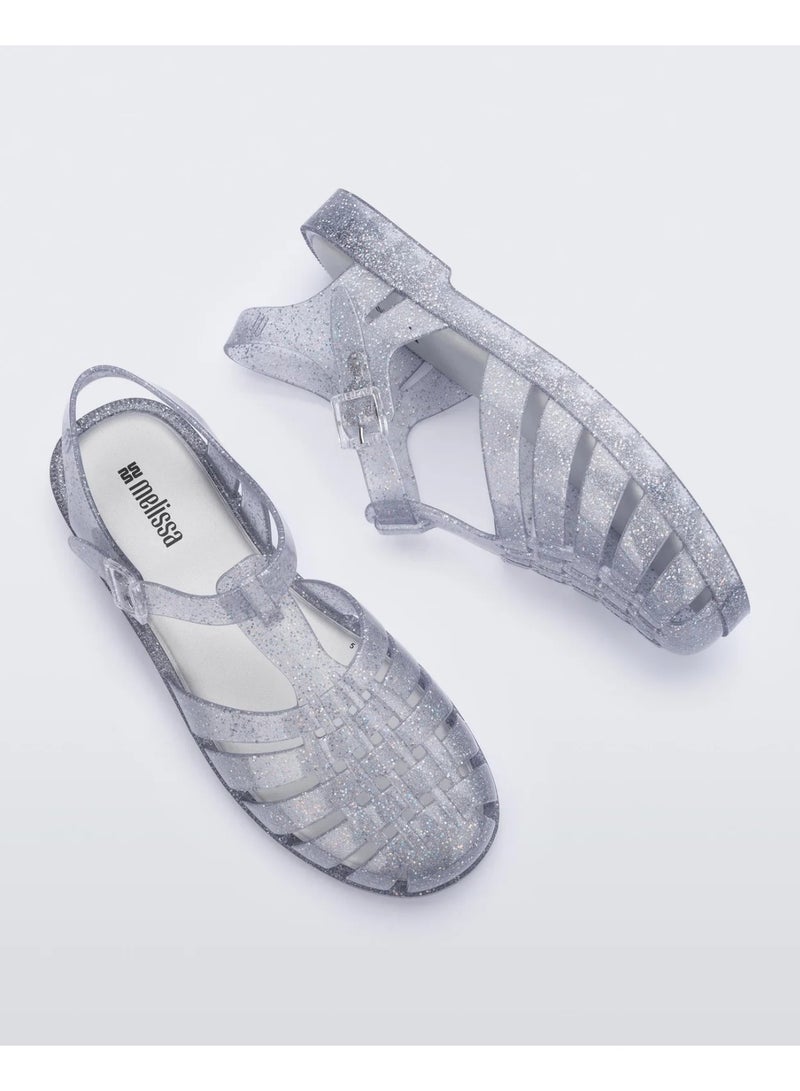 melissa Women's Possession Shiny Jelly Shoe Summer in Glitter Clear Silver - Image 3