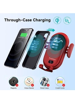 Gonice Wireless Car Charger, Mione Fast Charging Phone Holder with 10W Charging Smart Sensor Auto-Clamping, Air Vent Car Mount Wireless Charging for iPhone 14/13/13 Pro/12/11, Galaxy S22/S21 (RED)  - Image 3