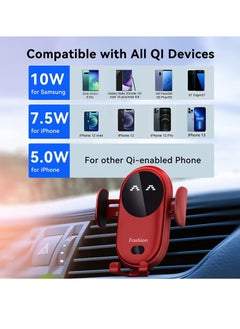 Gonice Wireless Car Charger, Mione Fast Charging Phone Holder with 10W Charging Smart Sensor Auto-Clamping, Air Vent Car Mount Wireless Charging for iPhone 14/13/13 Pro/12/11, Galaxy S22/S21 (RED)  - Image 2