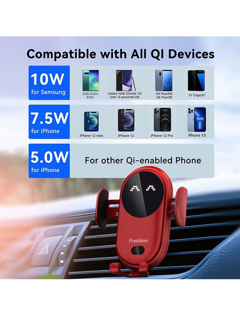 Gonice Wireless Car Charger, Mione Fast Charging Phone Holder with 10W Charging Smart Sensor Auto-Clamping, Air Vent Car Mount Wireless Charging for iPhone 14/13/13 Pro/12/11, Galaxy S22/S21 (RED)  - Image 2