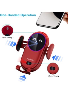 Gonice Wireless Car Charger, Mione Fast Charging Phone Holder with 10W Charging Smart Sensor Auto-Clamping, Air Vent Car Mount Wireless Charging for iPhone 14/13/13 Pro/12/11, Galaxy S22/S21 (RED)  - Image 4