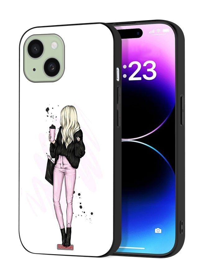 Tolwak Apple iPhone 15 Protective Case Cover Girl Holding Coffee Cup Art - Image 1
