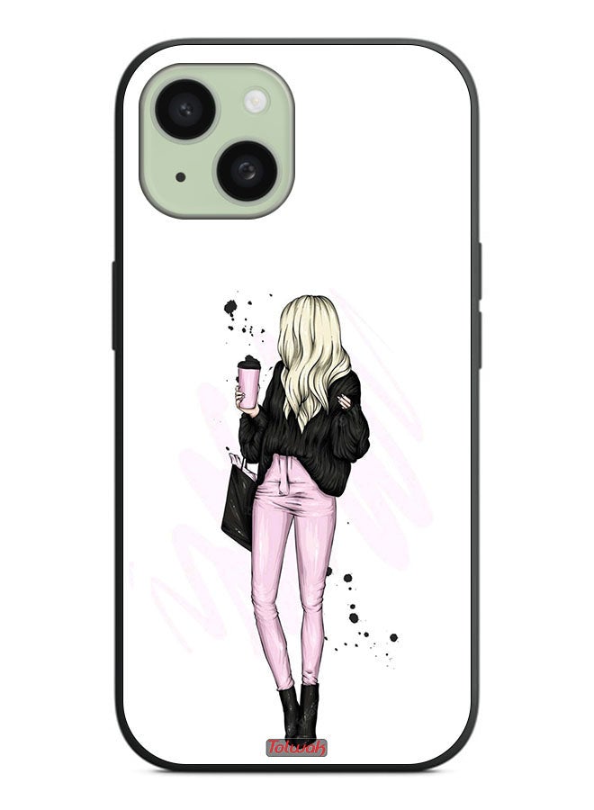 Tolwak Apple iPhone 15 Protective Case Cover Girl Holding Coffee Cup Art - Image 2
