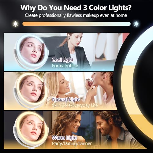 MIYADIVA Makeup Mirror with Lights,20X Magnifying Mirror with Light and Touch Switch,Vanity Mirror with 3 Color Light and 80 LEDs,2-Sided Lighted Magnified Mirror 8.8 Inches - Image 4