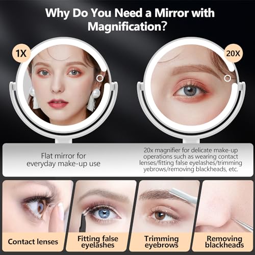 MIYADIVA Makeup Mirror with Lights,20X Magnifying Mirror with Light and Touch Switch,Vanity Mirror with 3 Color Light and 80 LEDs,2-Sided Lighted Magnified Mirror 8.8 Inches - Image 3