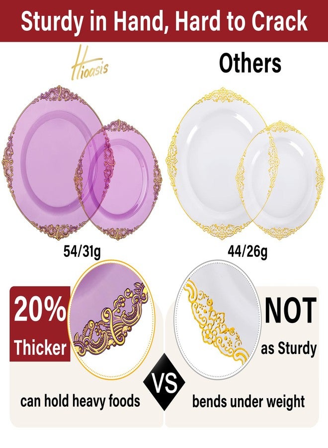 Hioasis 210pcs Purple and Gold Plastic Plates - Elegant Disposable Dinnerware Set Suitable for 30 Guests Include 10.25 Dinner & 7.5 Dessert Plates, Pre Rolled Silverware Set, Cups for Party & Wedding - Image 3