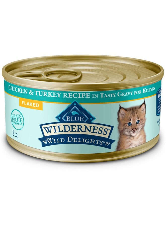 Blue Buffalo Wilderness Wild Delights High Protein Grain Free, Natural Kitten Flaked Wet Cat Food, Chicken & Trout 3 oz cans (Pack of 24) - Image 1