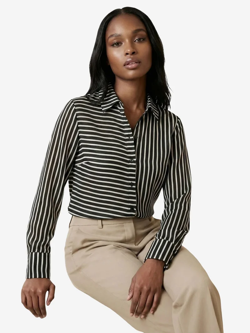 My Fashion Black MY FASHION Striped Long-Sleeve Button-Front Shirt for Women | Best Price UAE
