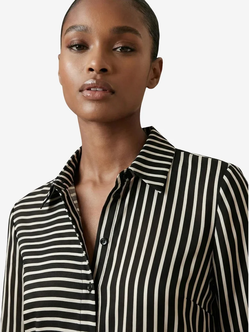 My Fashion Black MY FASHION Striped Long-Sleeve Button-Front Shirt for Women | Best Price UAE