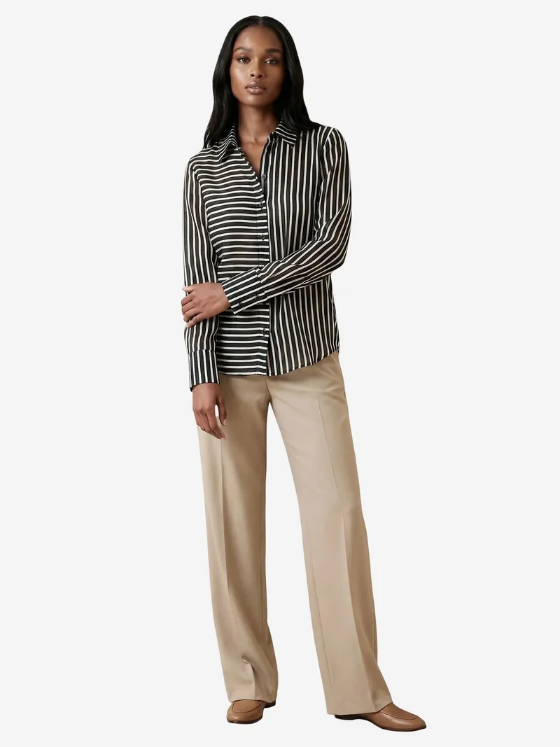 MY FASHION Striped Long-Sleeve Button-Front Shirt