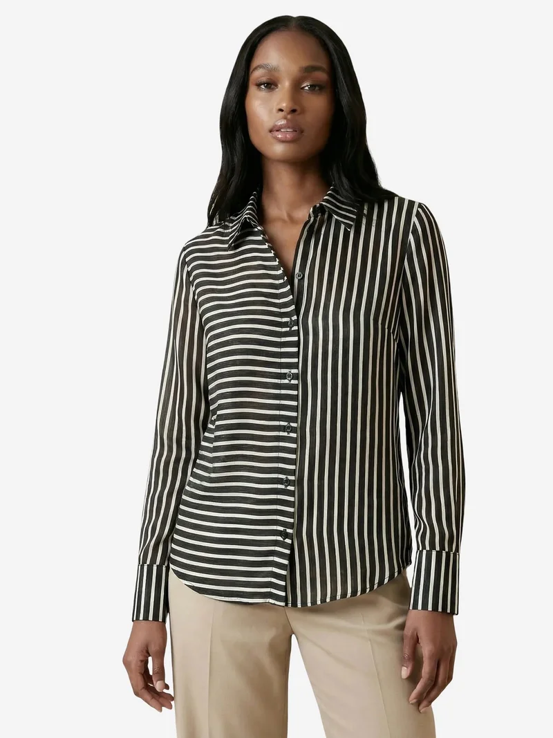 My Fashion Black MY FASHION Striped Long-Sleeve Button-Front Shirt for Women | Best Price UAE