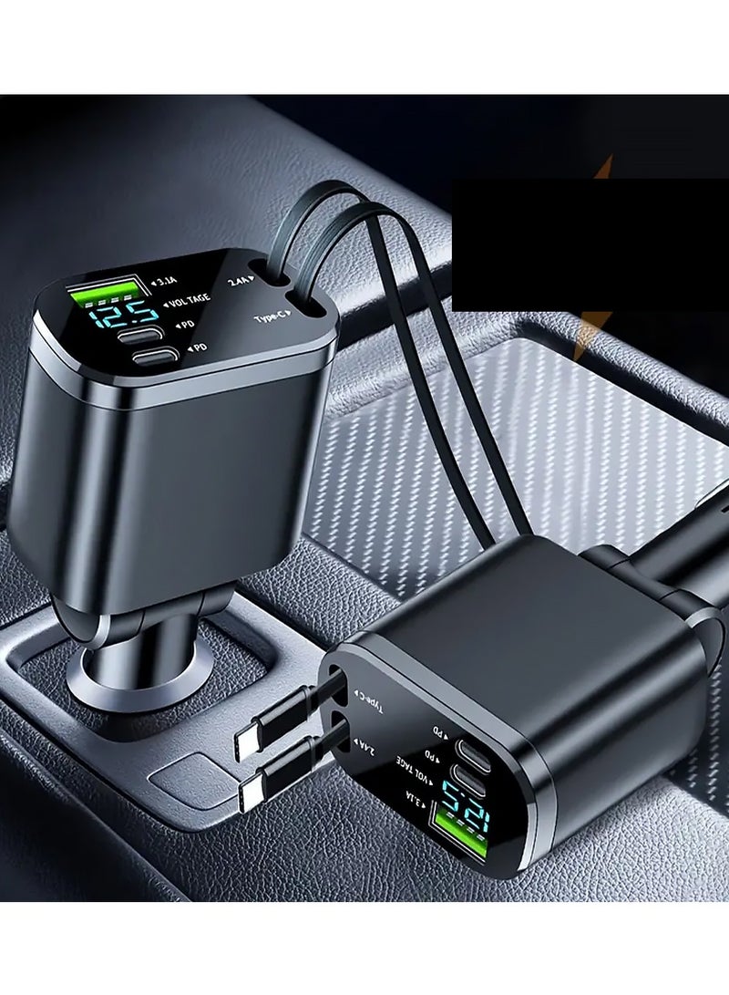 X-level 5-in-1 Retractable Car Charger,150W Fast Charging with Type C,180° Rotary Adapter,Retractable Cords & 2X USB C/USB A Ports Compatible with iPhone 16/15/Plus/Pro/Pro Max Samsung Galaxy S25/S24/S23 Ultra and More - Black  - Image 2
