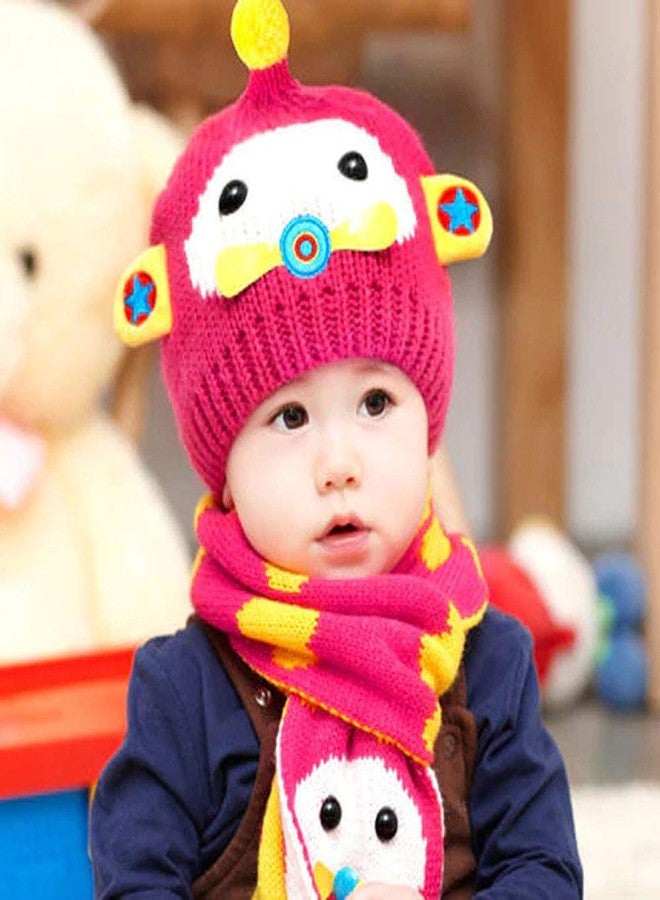 Malvina Winter Warm Baby Hat Warm Cute Cartoon Crochet Knitted Cap Baby Hat + Scarf 2pcs Sets (Pink) - Image 2
