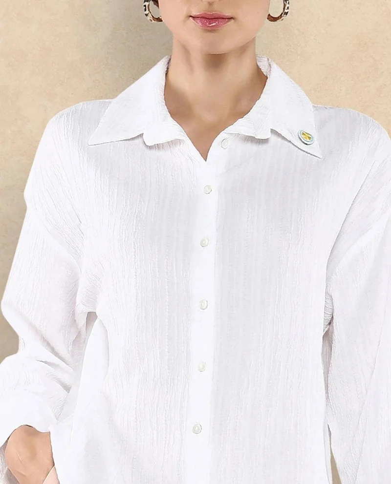 Rareism Women's Cuffed Sleeves Plain Top