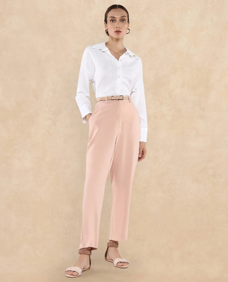 Rareism Women's Cuffed Sleeves Plain Top