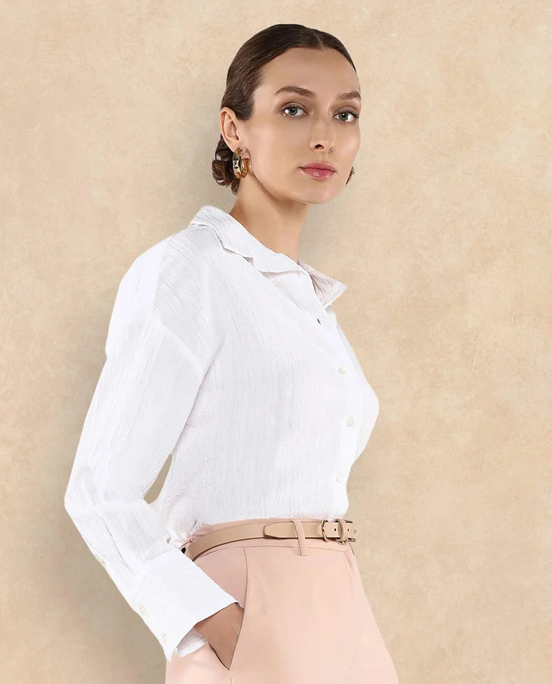 Rareism Women's Cuffed Sleeves Plain Top