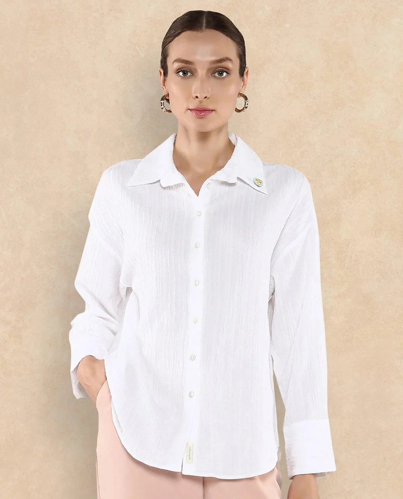 Rareism Women's Cuffed Sleeves Plain Top