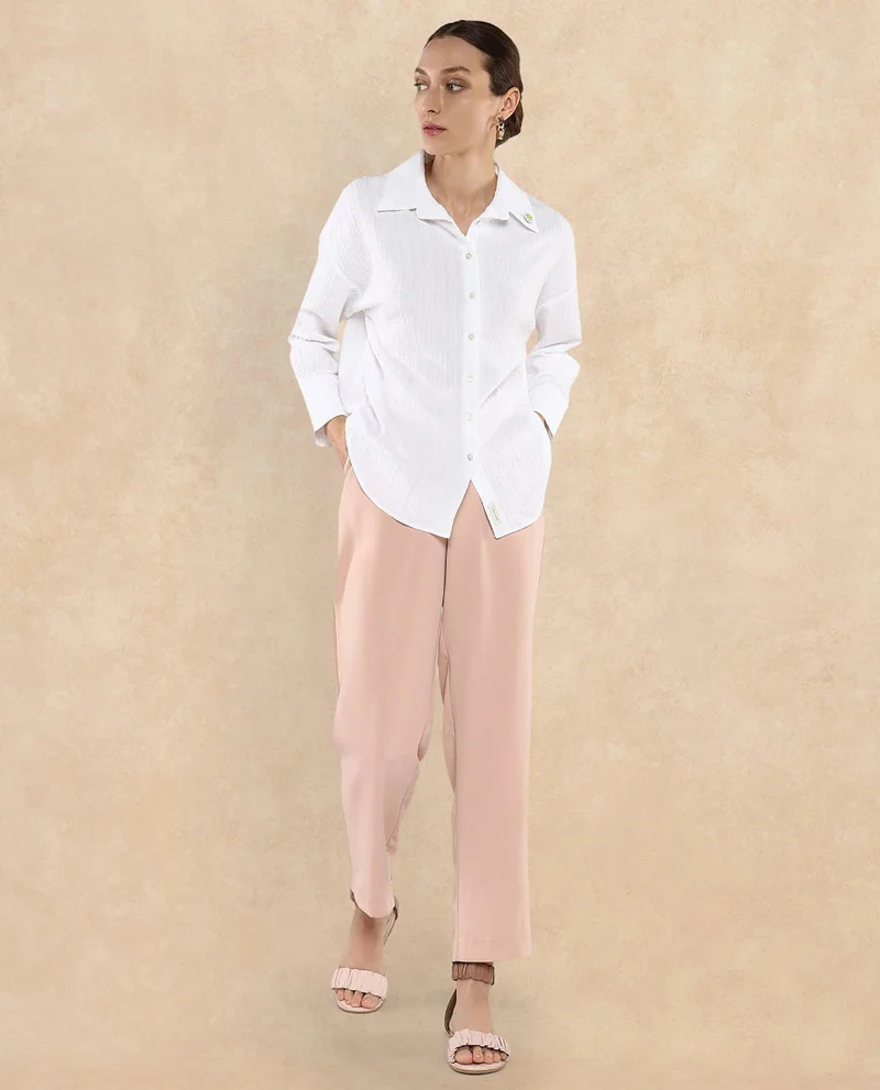 Rareism Women's Cuffed Sleeves Plain Top